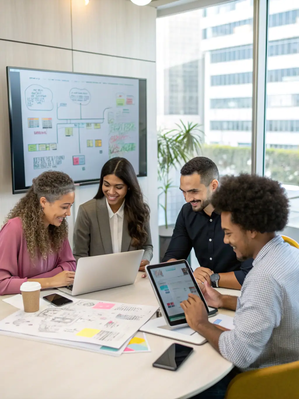 A diverse team brainstorming innovative ideas in a modern, collaborative workspace, emphasizing the value of neurodiversity in problem-solving.