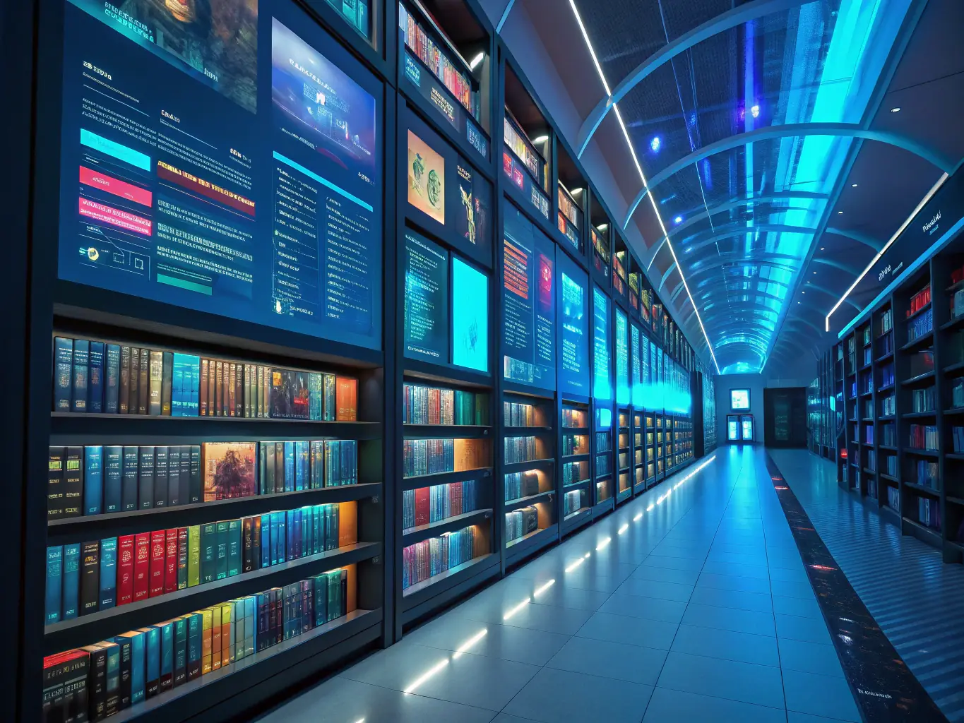 An image depicting a digital library interface with various resources on neuro-informed leadership and innovation, showcasing NeuroVantageAI Foundation's commitment to knowledge sharing.